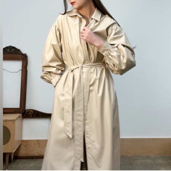Prologue Cream Faux Leather Puff Poet Sleeve Button Duster Jacket /Dress - Picture 1 of 16